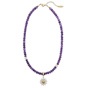 Amethyst With Daisy Pendant Necklace