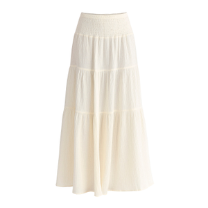 Cheesecloth Shirred Waist Tiered Maxi Skirt In Cream (S)