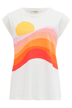 Chrissy Relaxed Tank T-Shirt Off-White, Sunset Waves (M)