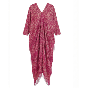Pleated Midi Dress With Layered Tassels And Fringe Detail In Purple (one size)