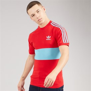 adidas Originals Mens 3-Stripes Adicolor Panel T-Shirt Better Scarlet/Preloved Blue