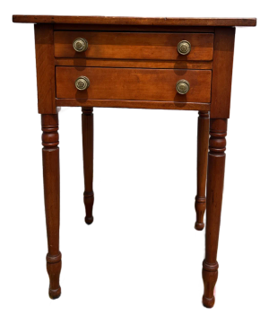 A Sheraton Cherry Turned Leg Two Drawer Side Table, Pennsylvania, Circa 1820's