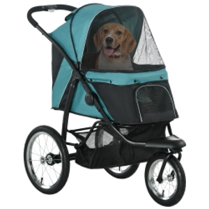 PawHut Carrito para Perros, plegable, Protección solar, Ventanas de malla, Cesta de almacenamiento, Verde oscuro, 111x58x107 cm