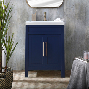 Milano Aston - Navy 600mm Traditional Vanity Unit with Basin and Aged Gold Modern T-Bar Handles