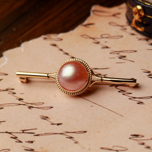 Pre-Owned Vintage 1989 9ct Gold Pink Pearl Set Bar Brooch