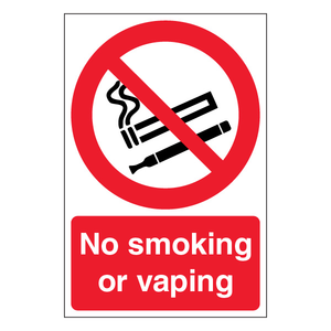No Smoking Or Vaping - Portrait 150 x 200 mm - Self Adhesive Vinyl