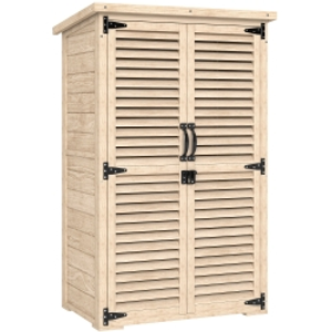 Outsunny Caseta de Jardín de Madera 75x50x118 cm Armario para Almacenaje de Herramientas con 2 Estantes y 2 Puertas Natural