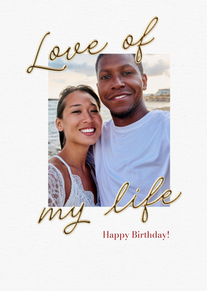 Romantic Love Of My Life Gold Typography Photo Upload Card
