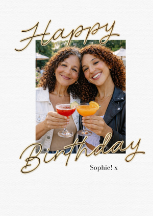Elegant Gold Typography Photo Upload Happy Birthday Card