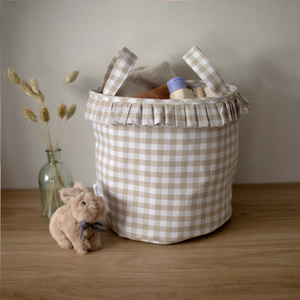 Mabel & Fox - Gingham Ruffle Basket - Beige