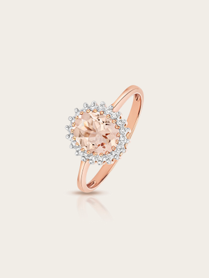 Emma Natural Morganite & Diamond 9K Rose & White Gold Halo Ring