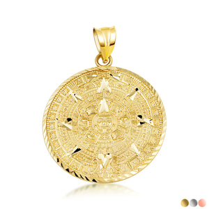 Gold Aztec Calendar Pendant Medallion Necklace (Available in Size Small/Medium/Large)