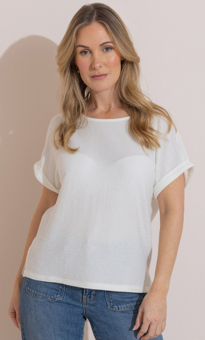 Texture Short Sleeve Round Neck T-Shirt - White