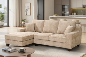 Beige Chenille Fabric Left Hand Facing Chaise Corner Sofa with Chaise NATHAN