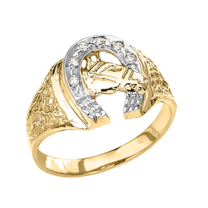 Gold Men’s Horseshoe Ring with Diamonds (Available in Two-Tone, Yellow Gold, Rose Gold, White Gold)