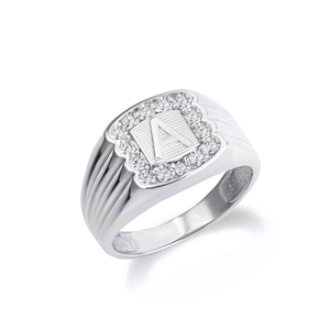 .925 Sterling Silver Cubic Zirconia Letter "A-Z" Initial Signet Ring