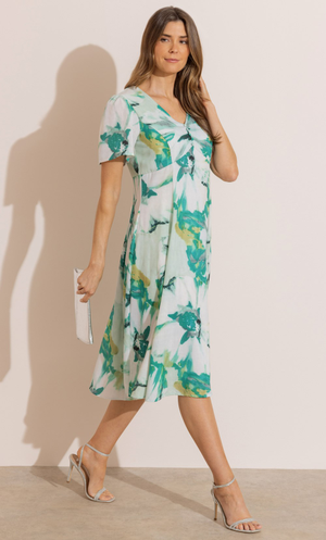 Watercolour Printed Dress - Green/Multi
