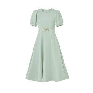 Yumi Mint Skater Dress With Puff Sleeves And Buckle Detail (XL)