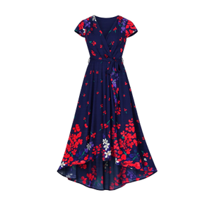Yumi Navy Floral Mirror Wrap Dress With Dip Hem (S)