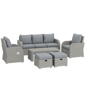 Outsunny Six-piece Rattan Garden Furniture Set with Reclining Armchairs - Dark Grey
