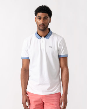 BOSS Green PL_Member Mens Short Sleeve Polo Shirt - White 100