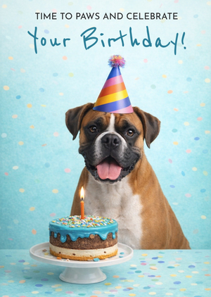 Time To Paws And Celebrate Boxer Dog Birthday Card