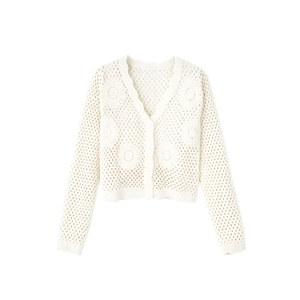 Yumi White Flower Crochet Cardigan (L)