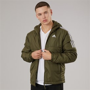 adidas Mens Essentials Insulated Hooded Jacket Olive Strata