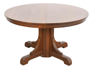 Gustav Stickley Antique Mission Oak Arts & Crafts Pedestal Extension Dining Table, Newly Refinished