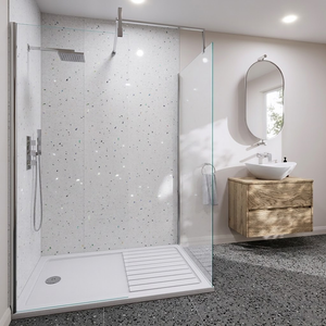 Monza White Terrazzo PVC Shower Wall Panel 2400 x 1000mm