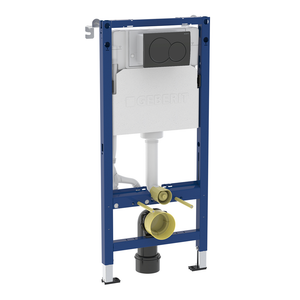 Geberit Alpha 112cm Frame &amp; Cistern with Matt Black Round Flush Plate