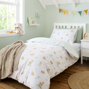 Mini Moo Kids Duvet Cover Set - White Single 200x135cm