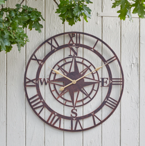 Compass Garden Clock - Bronze Small