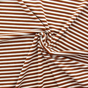 Tissu jersey gratté rayures larges - Acajou et écru