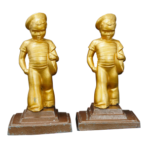 1930s Frankart Sailor Boy Gray Metal Bookends - a Pair