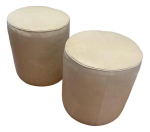 Pair of Lee Industries Leather Drum Ottomans L9413