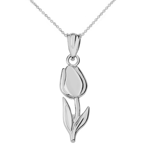 .925 Sterling Silver Tulip Flower Pendant Necklace