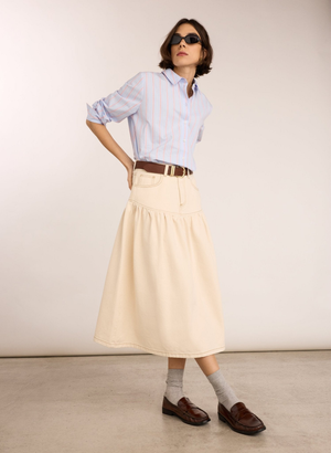 Georgia Organic Denim Midi Skirt - UK 16 | EU 42 | US 12 / Ecru