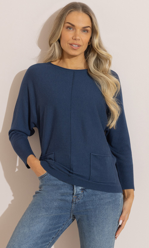 Batwing Knitted Jumper - Navy