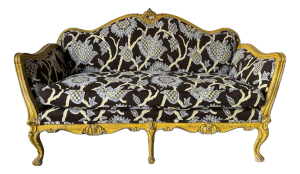 1960’s Vintage French Louis XV-Style Carved Loveseat With Floral Upholstery