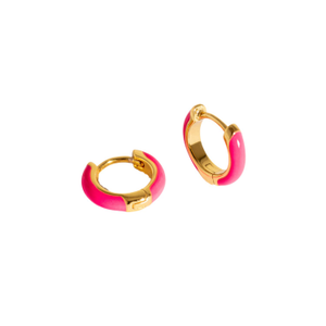 Hot Pink Gold Huggie Earrings (S)