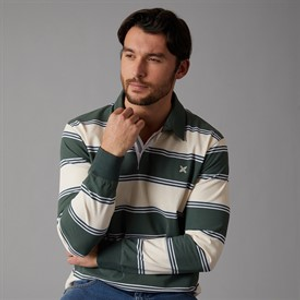 Lagooners Mens Cavendish Rugby Polo Shirt Cream/Sage Cream / Sage