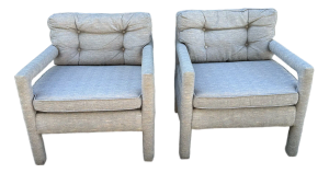 1970’s Milo Baughman Style Parson’s Club Chairs - A Pair