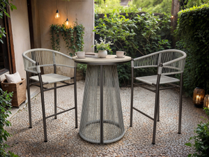 SOLACE+CO Hana Round Table & Set of 2 Lita Chairs Garden Bar Set Dark Brown