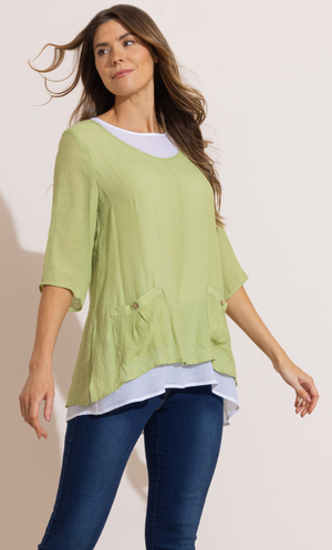 Double Layer Tunic Top - Green/White