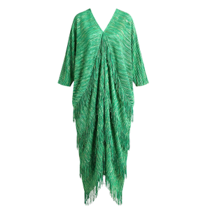 Layers Multi Fringed Tassel Pleated Midi Dress In Green (one size)