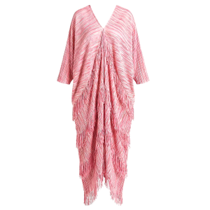 Pleated Midi Dress With Layered Tassels And Fringe Detail In Pink (one size)