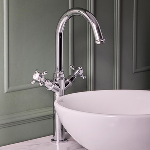 Milano Elizabeth - Traditional Crosshead High Rise Mono Basin Mixer Tap - Chrome and White