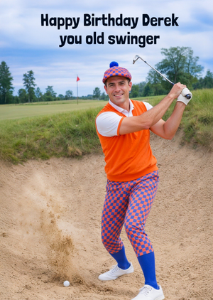 Old Swinger Face Swap Funny Golfer Birthday Card