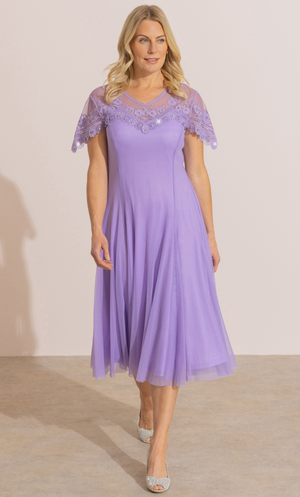 Anna Rose Mesh and Embellished Lace Midi Dress - Lilac